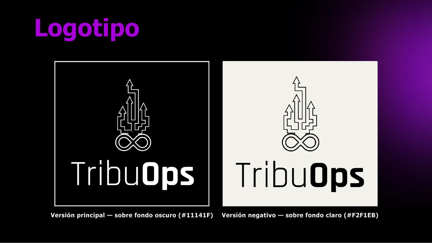 Página del manual de identidad de TribuOps con el logotipo